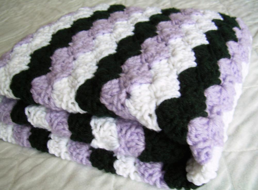 Crochet Purple Baby Blanket, White, Black, And Purple Afghan, Crib Size