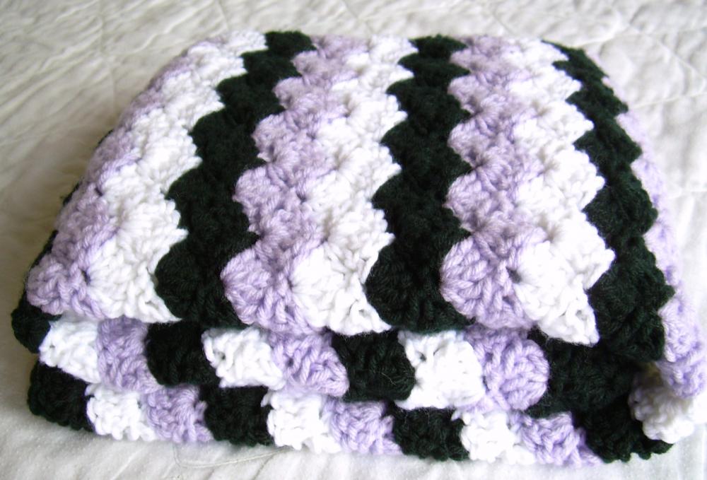 Crochet Purple Baby Blanket White Black And Purple Afghan Crib