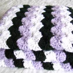 Crochet Purple Baby Blanket, white, black, and purple afghan, crib size